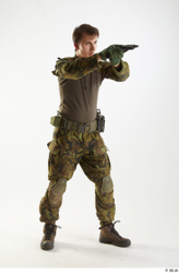 Whole Body Weapons-Pistol Man Pose with pistol White Uniform Athletic Studio photo references